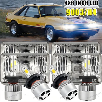 4x For Ford Mustang 1979-1986 DOT 4x6" Square LED Headlights Hi/Lo Beam - Image 1 of 4