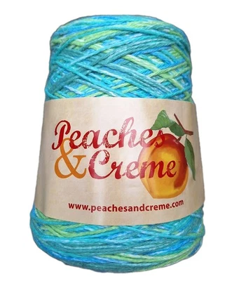 Peaches & Creme Cotton Yarn 14 Oz Cone Ocean Stripes Blue Green Variegated NEW - Image 1 of 4