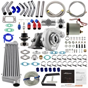 T3 T4 T04E Universal Turbo Turbocharger Kit 0.63A/R +Wastegate+Intercooler Hose - Foto 1 di 11