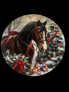 Tin Sign Horse Christmas Holiday Rustic 8X8 Wall Hanging - Picture 1 of 1