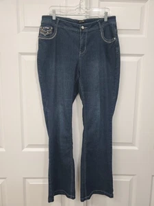 ROZ & ALI Jeans Damen Größe 14 Durchschnitt Denim Dunkelblau Verzierte Taschen *Bilder - Bild 1 von 13