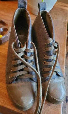 7 For All Mankind Mujer Gris Lana Con Cordones Tacón de Cuña Botines Talla 8.5M Foto 1 de 4