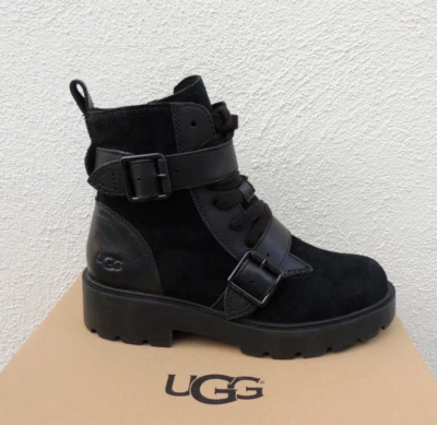 UGG ZORRAH BLACK WATERPROOF SUEDE MOTO BIKER BUCKLE BOOTS, US 12/ EUR 43 ~NEW - Image 1 of 4