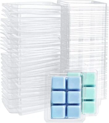 100 Pack Plastic Wax Melt Clamshell Mold, 6 Cavity Square Clear Wax Molds for DI - Image 1 of 3
