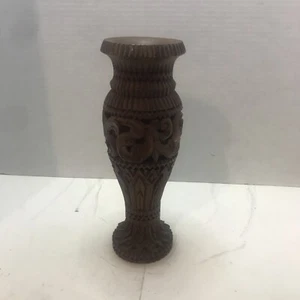 Vintage Hand Carved Teak Vase Candle Holder 10” Retro ~ - Picture 1 of 5