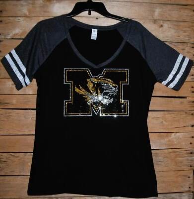 Футболка бейсбольная Missouri Tigers со стразами блестящая XS S M L XL XXL 3X 4X 5X - Изображение 1 из 4