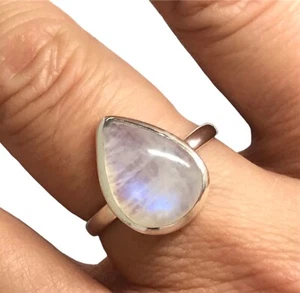 Rainbow Moonstone ring solid Sterling Silver size U (large fit) Pear, Actual one - Picture 1 of 16