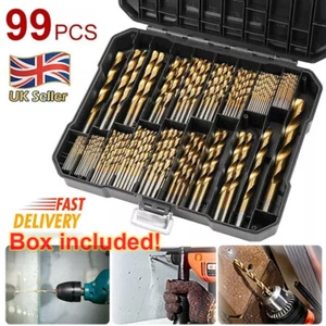 99Pcs Titanium Coated HSS Drill Bit Set 1.5-10mm for Wood Metal Kit with Case UK - Picture 1 of 13