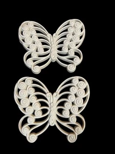 Pair of Large Wall Hanging Butterflies 1970s Beige Burwood Lightweight Retro - Picture 1 of 6