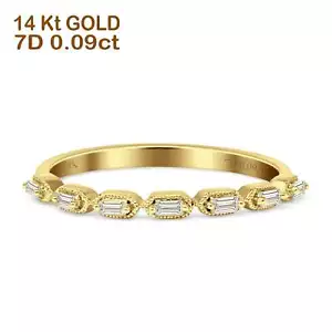 14K Yellow Gold .09ct Half Eternity Stackable Natural Diamond Wedding Band - Picture 1 of 8