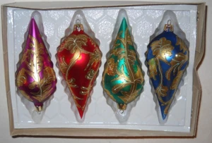 COMMODORE Christmas Classics Teardrop Ornaments Multicolor gold glitter Set 4 - Picture 1 of 3