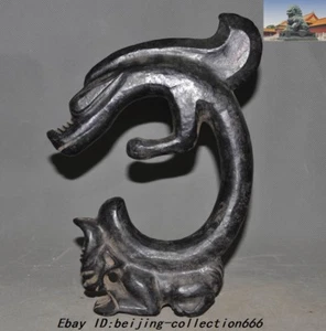 China Hongshan Culture black jade carve Loong fetus Dragon hook sun god statue - Picture 1 of 11