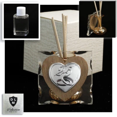 DLMBOMBONIERE 31463 Bomboniere Diffusore Profumatore Cuore Coppia Fedi 25 Anniversario Nozze