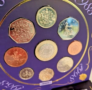 1998 ROYAL MINT UK BRILLIANT UNCIRCULATED 9 COIN COLLECTION SET PACK BUNC 1p-£2 - Picture 1 of 5