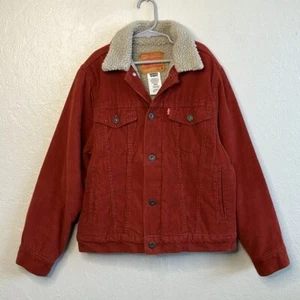 Levi's Corduroy Sherpa Lined Trucker Jacket Rust Youth Size Medium 10/12 - Picture 1 of 7