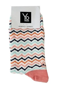 Yo SOX Crew Socks Woman’s Size 6-10 Coral/Mint Chevron Pattern #413396 NWT - Picture 1 of 4