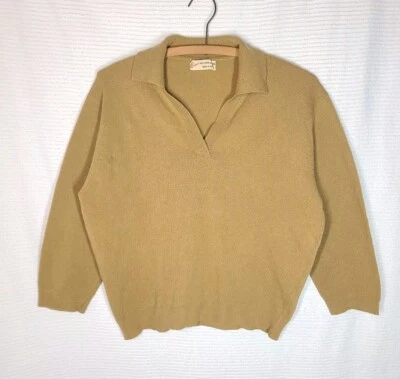 Vtg 50s 100% Wool Sweater Half Sleeve Tan Camel Collar 42 M L Barrie ScotchHouse - Image 1 of 4