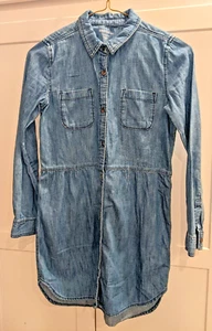 Gap Kids Girls Large Chambray Shirt Dress Drop Waist Long Sleeve Button Front - Picture 1 of 5