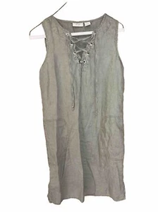 ADRIENNE VITTADINI Women's XS Peasant Sheath 100% Linen Pocketed Front Tie Dress - Picture 1 of 3