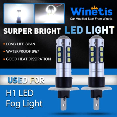 2x H1 6000K White LED ICEBERG BLUE 15-SMD Projector Fog Driving DRL Light Bulb - Image 1 of 4
