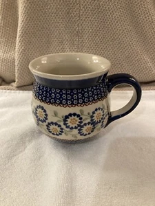 Polish Pottery Manufaktura Boleslawiec Hand Painted Flower Mug Potbelly Cup - Picture 1 of 6
