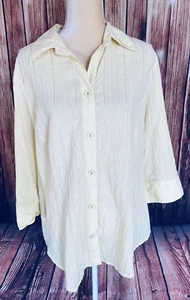 Women’s Size 20W Blouse TanJay Yellow Button Down 3/4 Sleeves V Neck Textured  - Picture 1 of 10