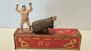 Vintage Charbens Lead Circus Strongman Figure on Wooden Circus Stage - Picture 1 of 8