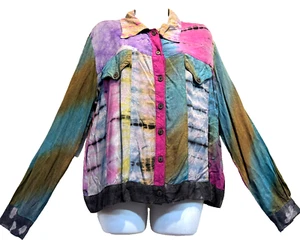 NWT SACRED THREADS patch boho gypsy hippy tie dye rayon TOP JACKET XL Free shipp - Picture 1 of 8