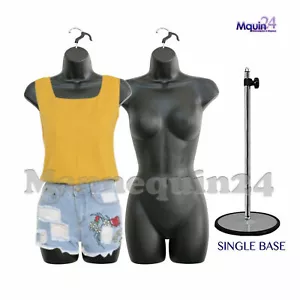 LOTTO 2 PEZZI MANICHINO CORPO DONNA FORME CORPO NERO +1 SUPPORTO METALLO +2 GANCI - Foto 1 di 5