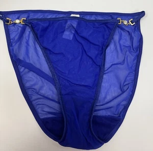Vintage Delicates Nylon Spandex Jewel Royal Blue Sheer Mesh String Panty Size 7 - Picture 1 of 7