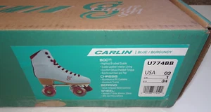 Candi Girl CARLIN Brushed Suede Blue & Burgundy Quad Roller Skates, Size 3 - Picture 1 of 16