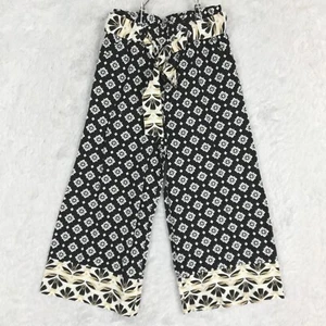 Girls Pants Wide Leg Linen Blend Black Floral Boho Belted XS 4 New - Picture 1 of 9