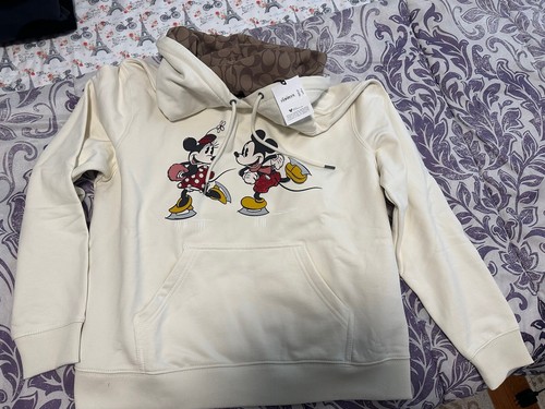 Felpa con cappuccio motivo pattinaggio su ghiaccio Coach Disney X Topolino e Minnie XS CL692 regalo nuova con etichette