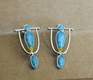 Pretty Enamel Turquoise Earrings - Picture 1 of 1
