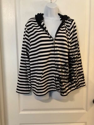 Chaqueta Coldwater Creek para mujer XL negra/blanca a rayas floral cremallera completa con capucha -B38 Foto 1 de 4