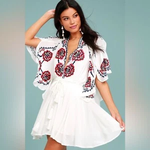 148 $ Free People Cora Damen-Minikleid weiß bestickt L - Bild 1 von 9