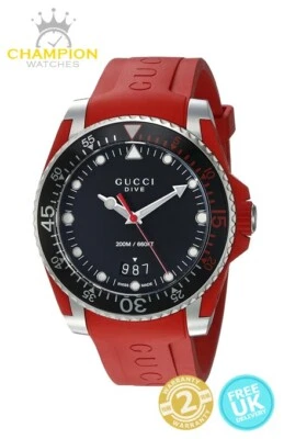 Gucci YA136309 Dive 40mm Black Dial Red Rubber Men's Watch 200m - New - Image 1 of 4