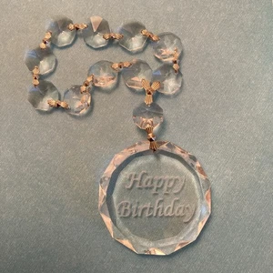 "Happy Birthday" Laser Etched Crystal for Car or Window Hanging, 6-1/2" L - Picture 1 of 8
