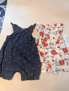 Carter's Infant Girls 3 Months 2 Pc Set Summer Blue Jumper And Floral Dress NWT - Picture 1 of 13