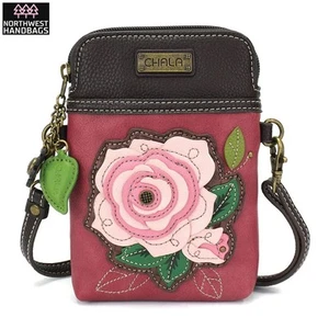 PINK ROSE FLOWER CELLPHONE CROSSBODY PURSE CHALA - Picture 1 of 6