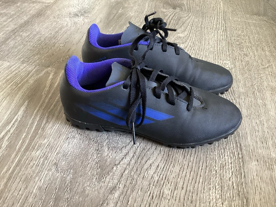 Adidas Youth X Speedflow 4 Size 3.5 Black Blue Indoor Soccer Shoes FY3326 Cleats - Image 1 of 4