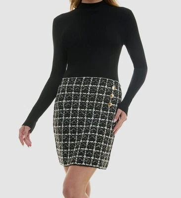 Vestido BCX Juniors Negro Combo Falda Tweed Manga Larga Talla XL Foto 1 de 3