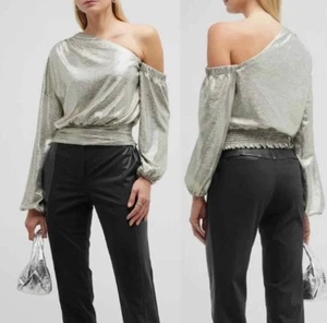 Blusa Top Ramy Brook Maila Metálica Plateada Asimétrica Talla XS - Imagen 1 de 4