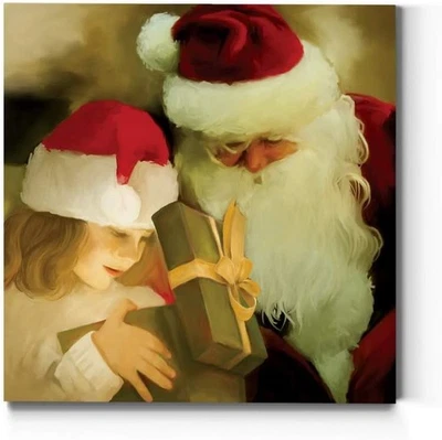 Galería de rendiciones Un regalo de arte de pared de Papá Noel, niña con regalo, invierno Foto 1 de 4