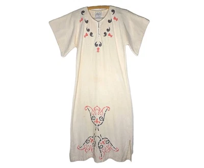 Antigo apliques femininos de algodão natural anos 70 Caftan Glenn Mark feitos no Egito - Imagem 1 de 4