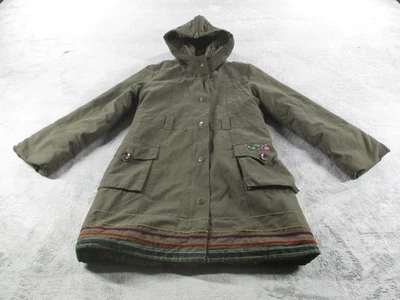 Catimini Coat Girls 12 Years 150 Olive Hooded Faux Fur Lined Parka Embroidered - Image 1 of 4