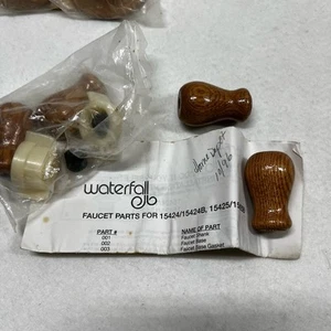 Set of 4 Faucet Handles for Waterfall Fixture Wood Brass Vintage #15424 - Picture 1 of 1