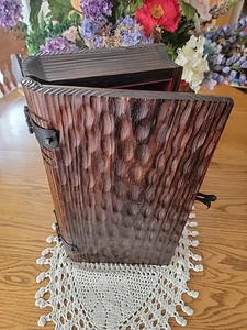 Antique Carved Book Wrought Iron Hardware Wood Treasure Trinket Box Velvet Lined - Picture 1 of 21