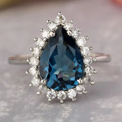 5.50Carat Pear Cut Natural Topaz And Diamond Gemstone Ring 950PT Platinum Plated - Image 1 of 4