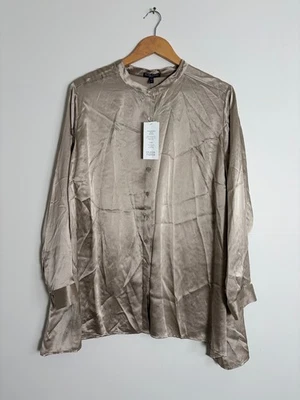 Camisa cuadrada cuello mandarín satinado seda martillada Eileen Fisher, talla 1X, nueva con etiquetas Foto 1 de 4